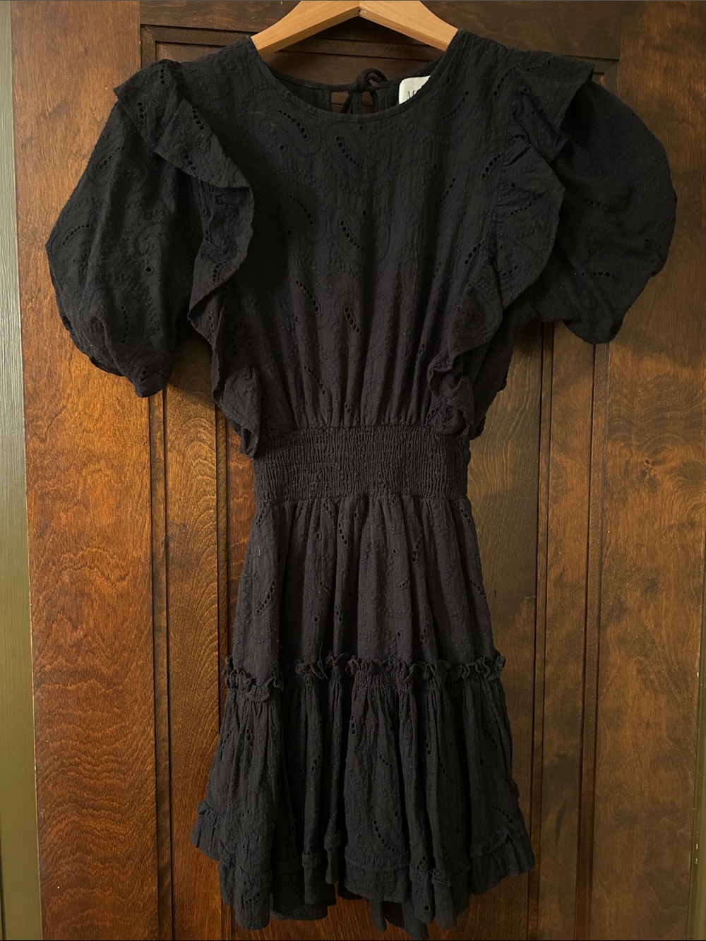 Misa Black Eyelet Ruffle Short Dress